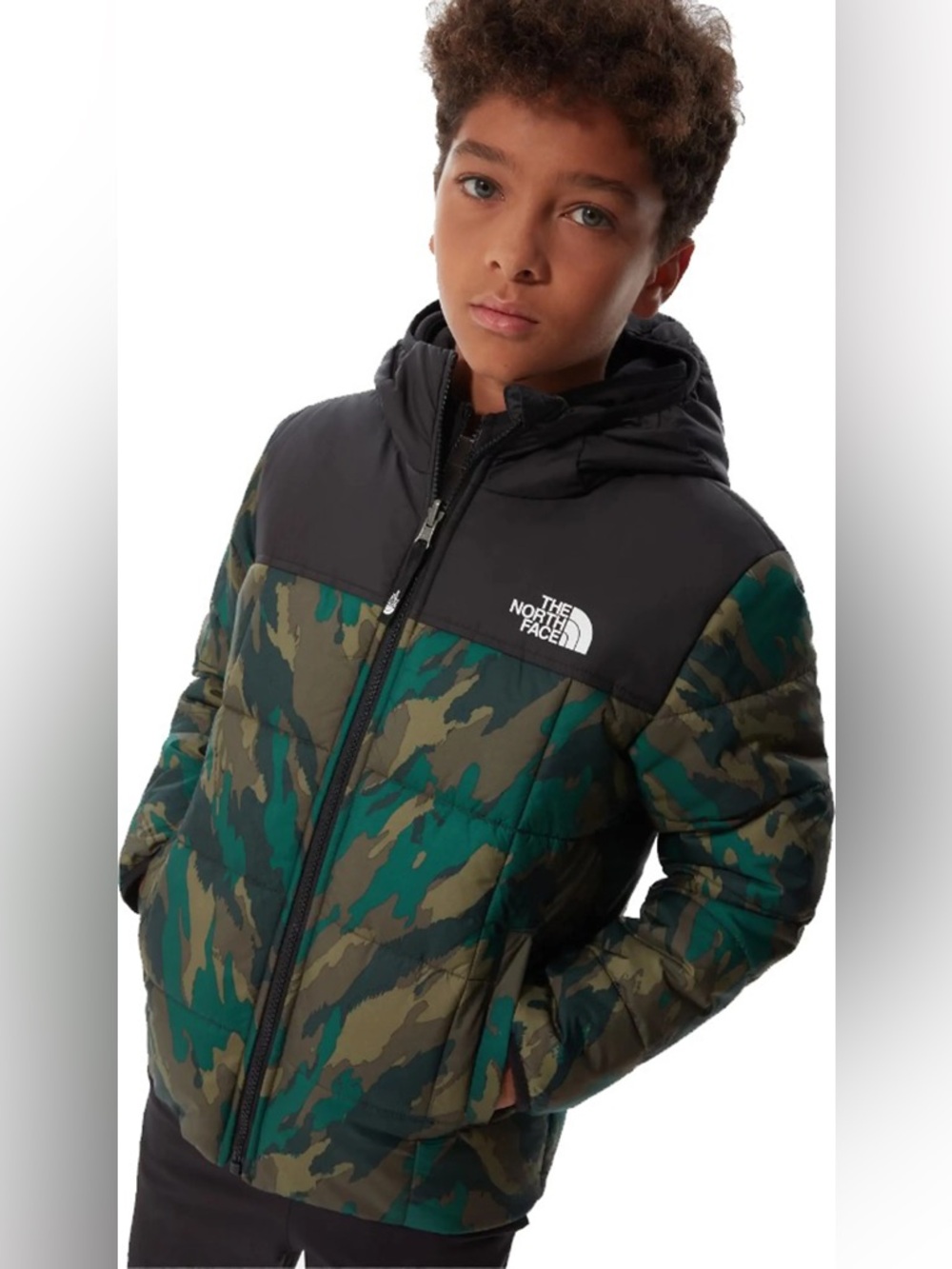North Face Reversible Perrito Jacket - Boys' in Evergreen Camo - Picture 2 of 11